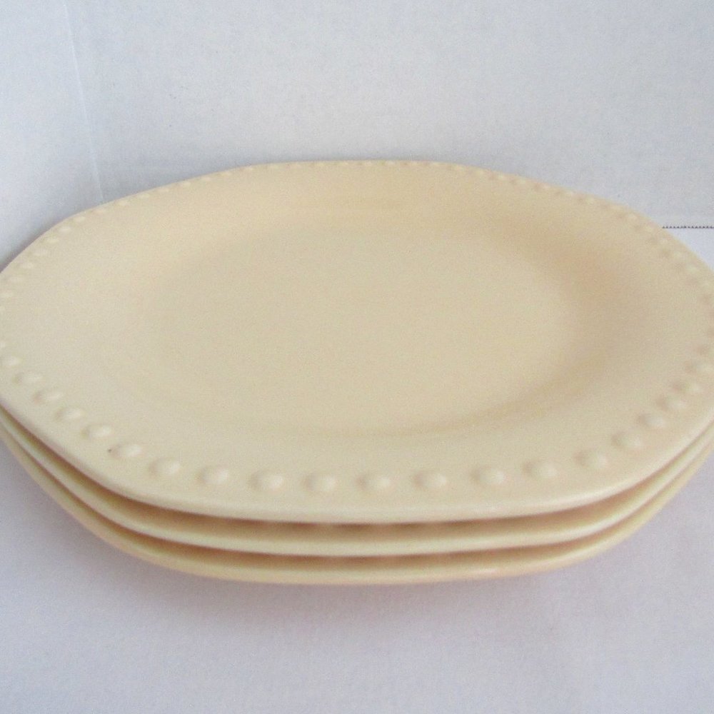 3 Elegant Dining "CHARISMA COLLECTION" Beige Beaded Stoneware Dinner Plates